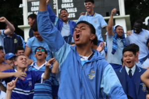 Fans cheer on the players during the 2022 Peter Mulholland Cup Grand Final at Leichhardt Oval